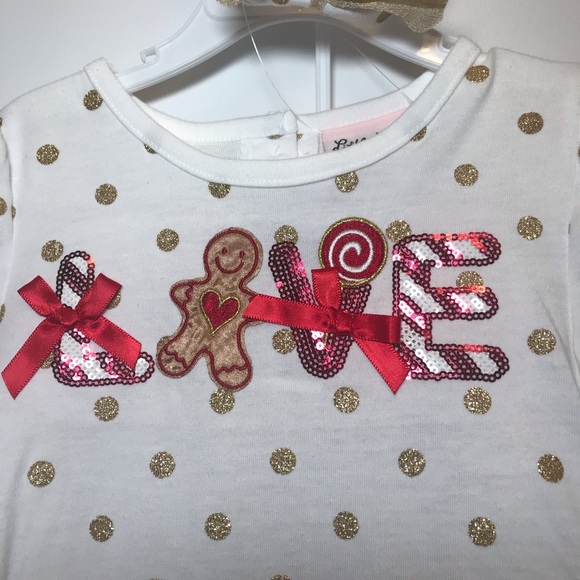 Little Lass Toddler Gold n Red Christmas outfit-4T - Picture 4 of 8